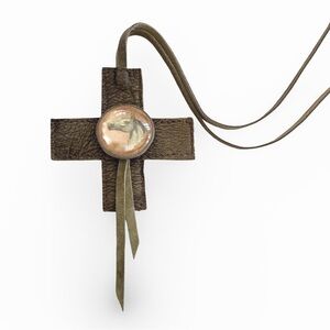 Vintage Glass Horse Bridle Rosette on Navajo Leather Cross Purse Charm Tie On